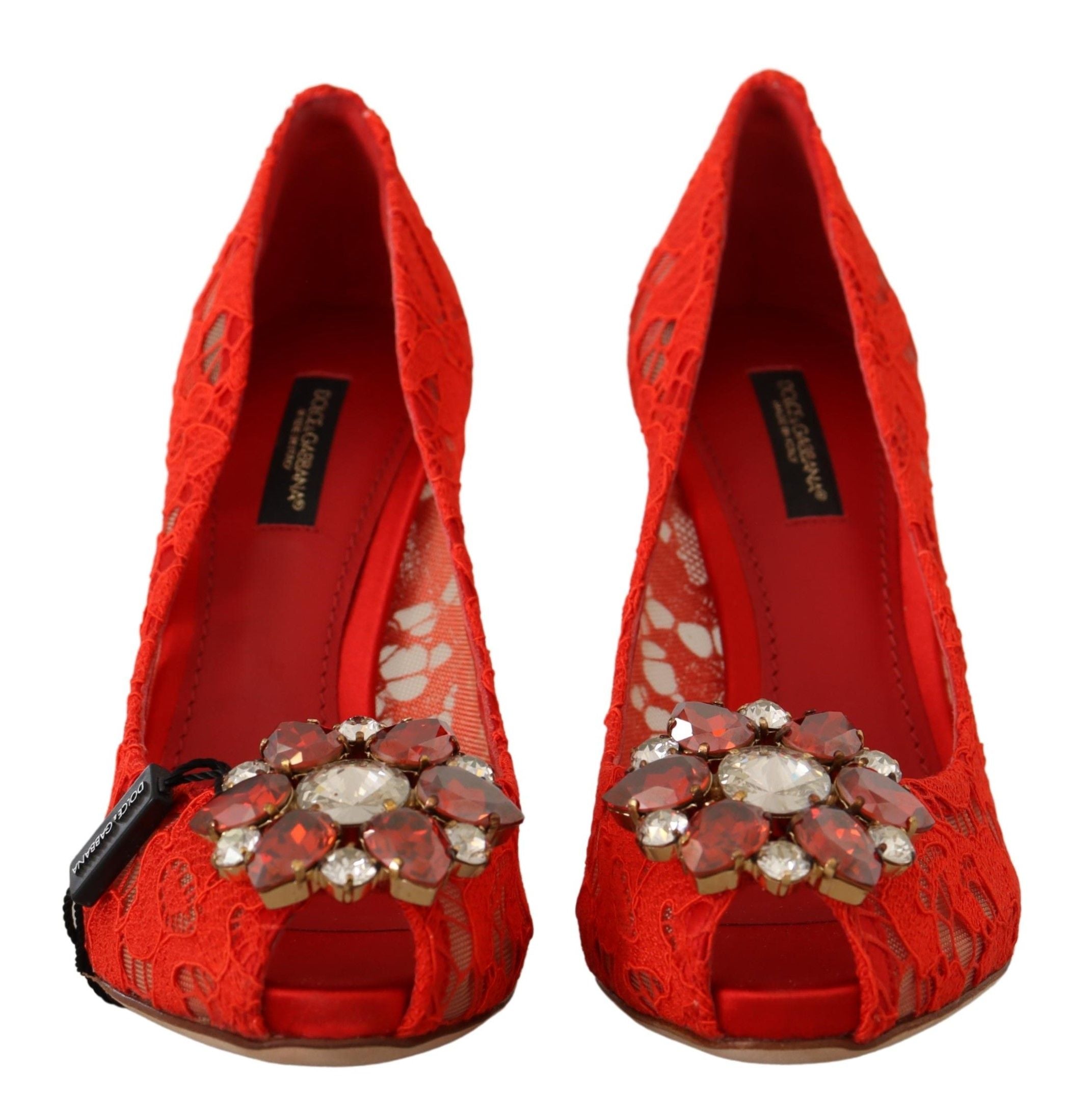 Röda Taormina Spets Kristallklackade Pumps