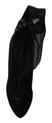 Dolce & Gabbana Black Stretch Tulle Stretch Boots Shoes