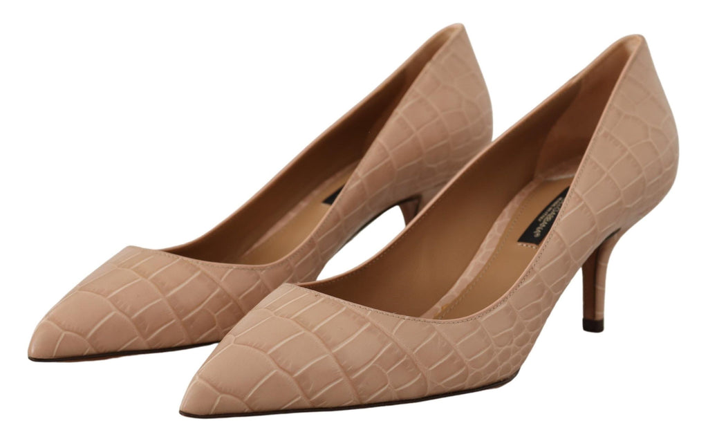 Beige Läder Spetsiga Pumps Skor