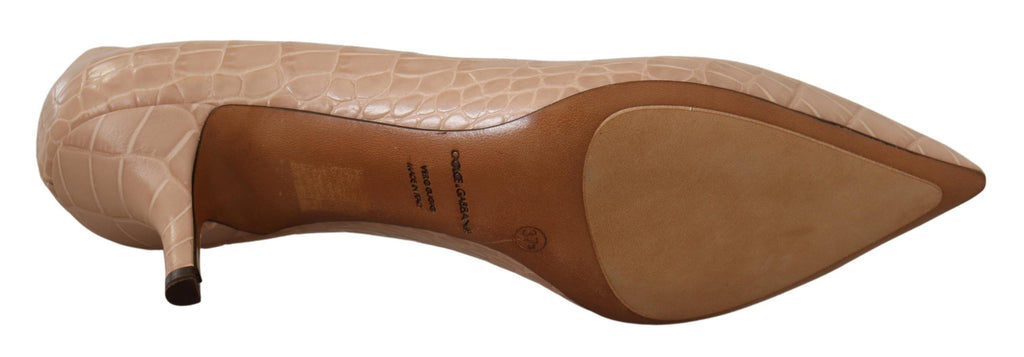 Beige Läder Spetsiga Pumps Skor