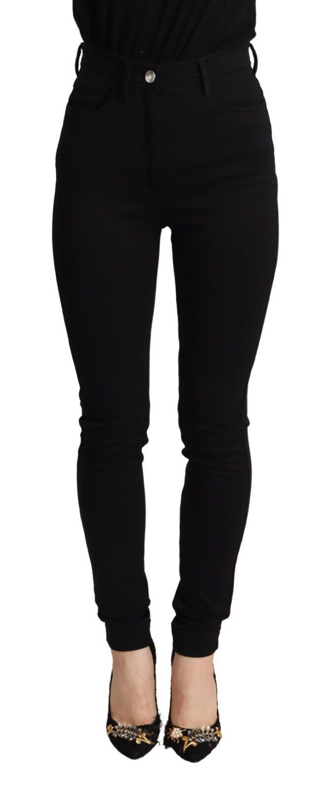 Svarta skinny slim fit-byxor med hög midja