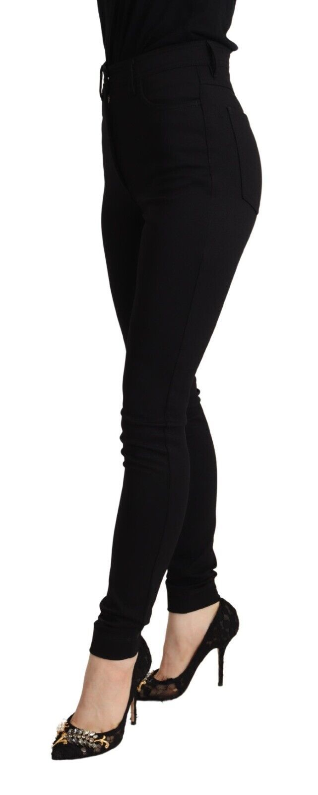 Svarta skinny slim fit-byxor med hög midja