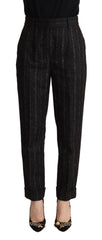 Dolce & Gabbana Black Striped High Waist Tapered Pants