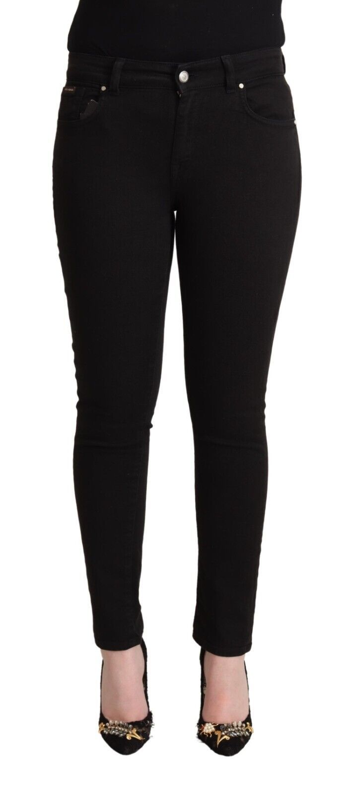 Svarta bomullsjeans med medelhög midja och slim fit