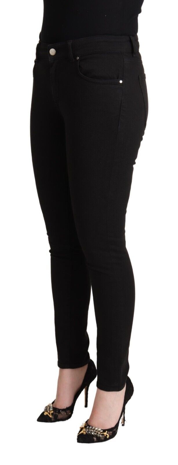 Svarta bomullsjeans med medelhög midja och slim fit