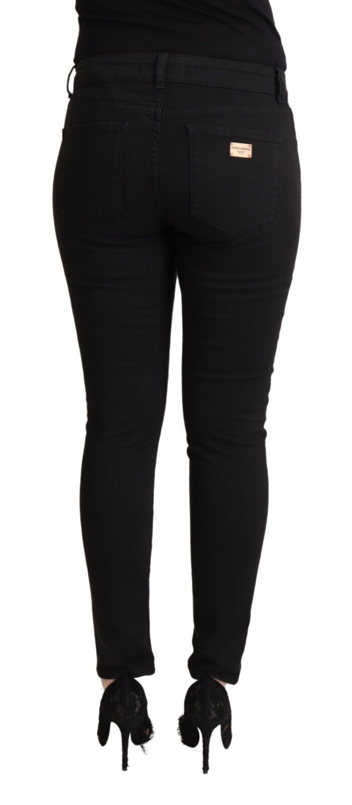 Svarta bomullsjeans med medelhög midja och slim fit