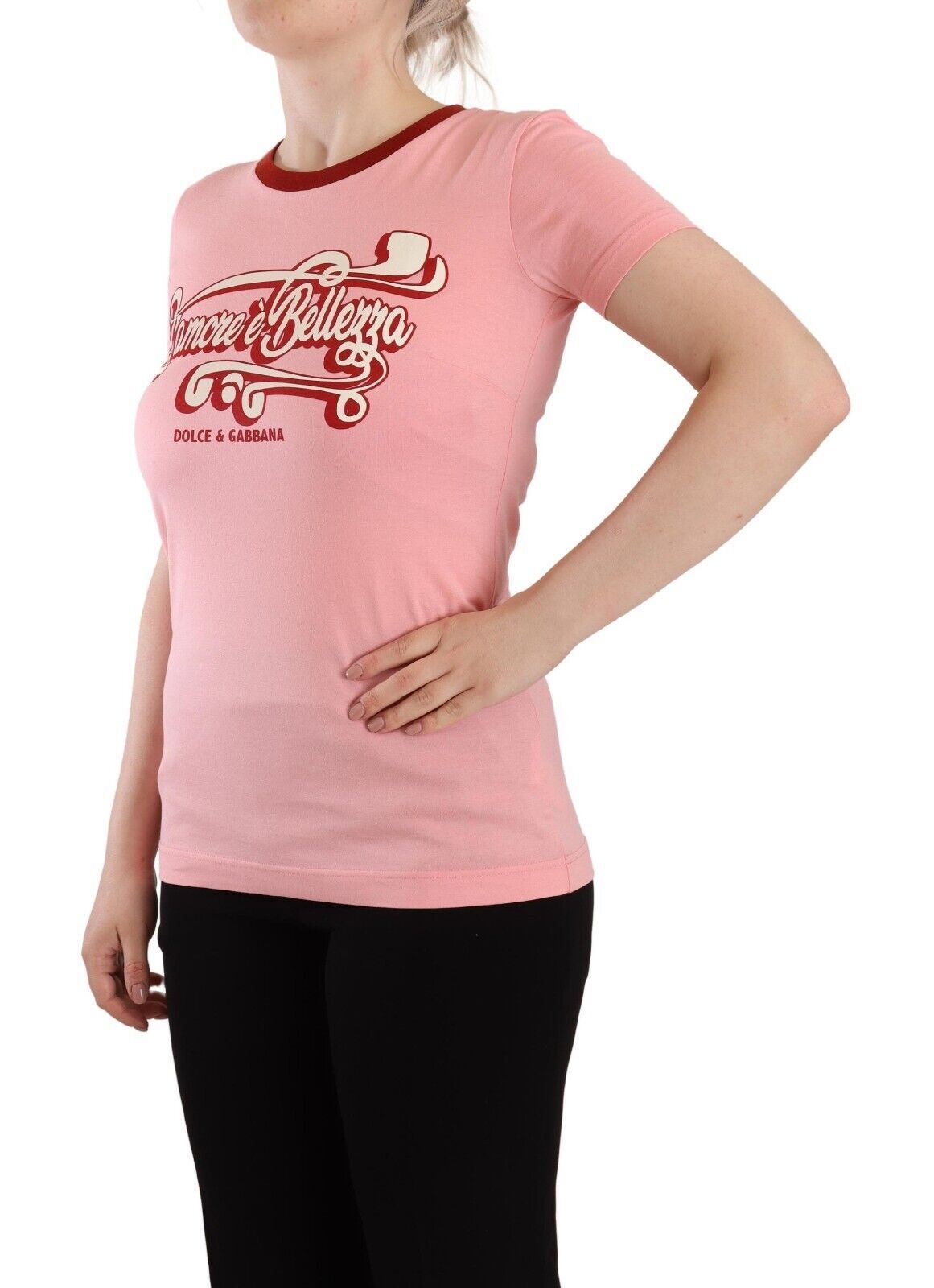 Dolce &amp; Gabbana Rosa bomulls-t-shirt med korta ärmar och rund halsringning