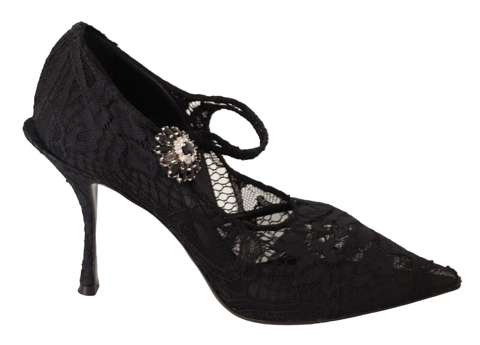 Svarta Spetskristallklackade Mary Jane Pumps Skor