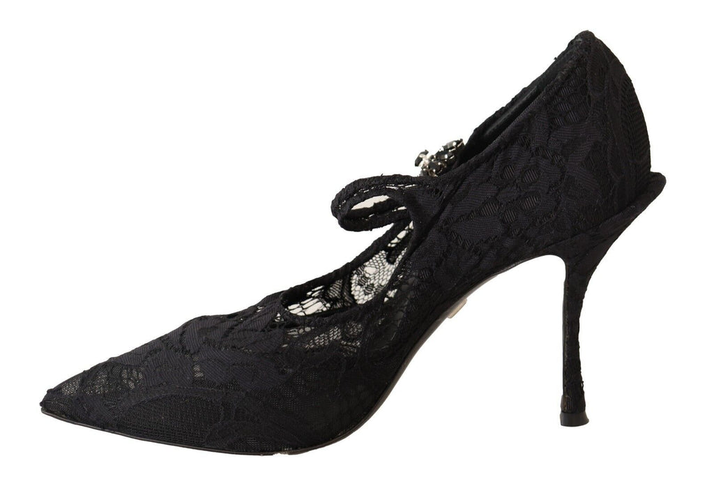 Svarta Spetskristallklackade Mary Jane Pumps Skor