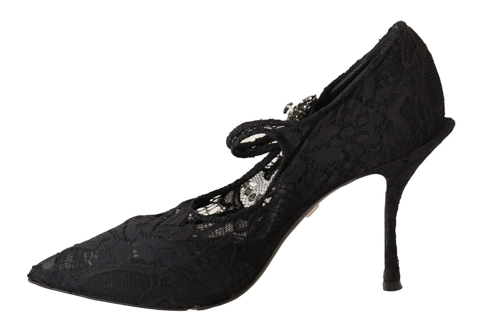 Svarta Spetskristallklackade Mary Jane Pumps Skor