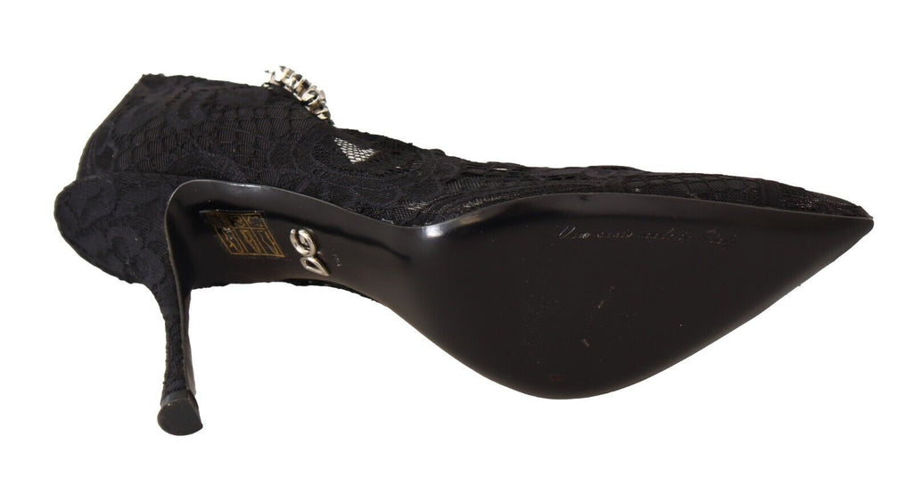 Svarta Spetskristallklackade Mary Jane Pumps Skor