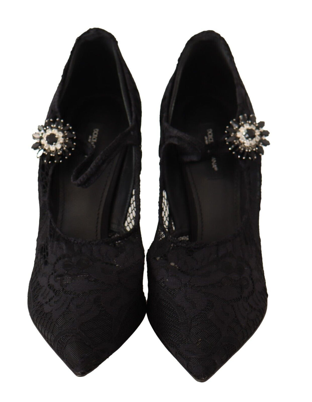 Svarta Spetskristallklackade Mary Jane Pumps Skor