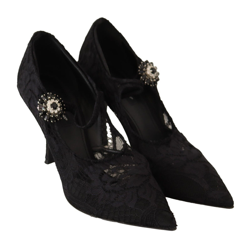Svarta Spetskristallklackade Mary Jane Pumps Skor