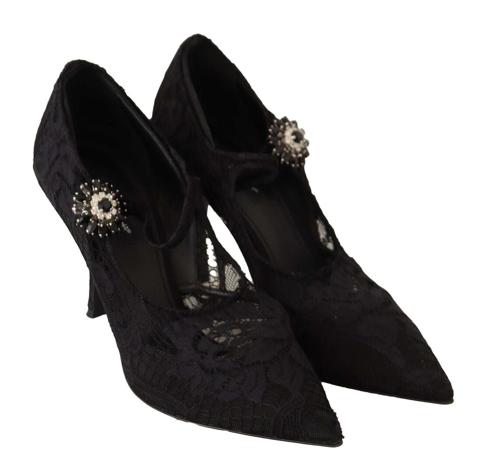 Svarta Spetskristallklackade Mary Jane Pumps Skor