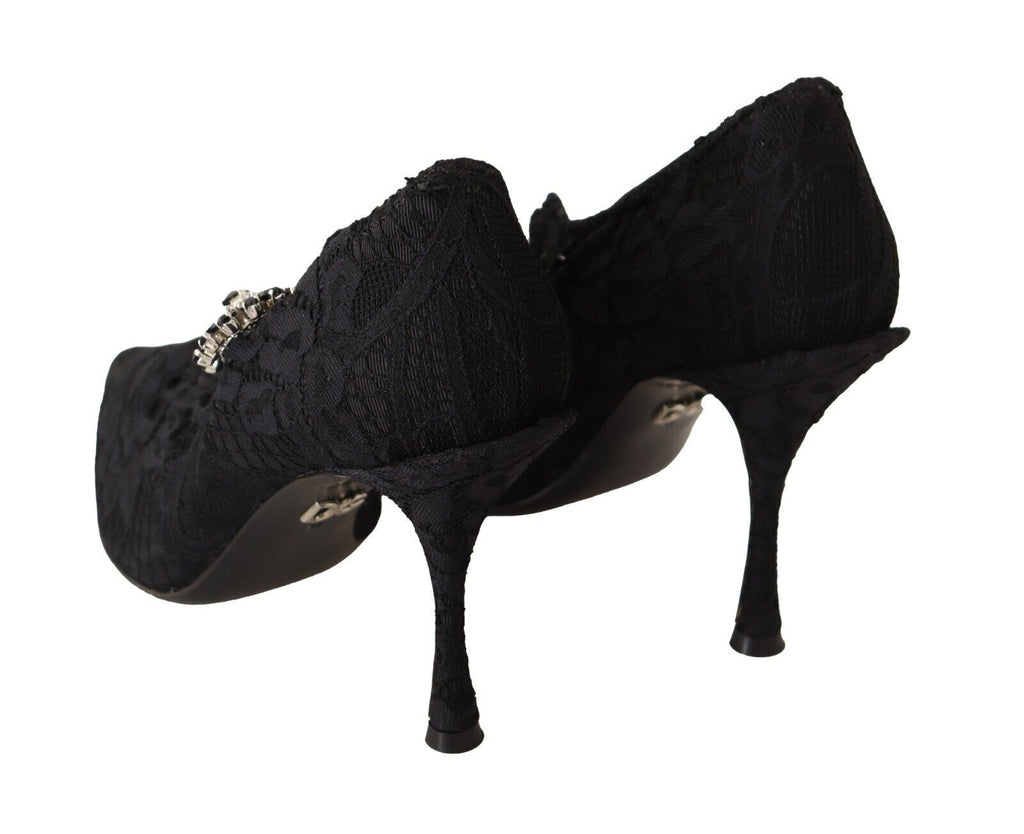 Svarta Spetskristallklackade Mary Jane Pumps Skor
