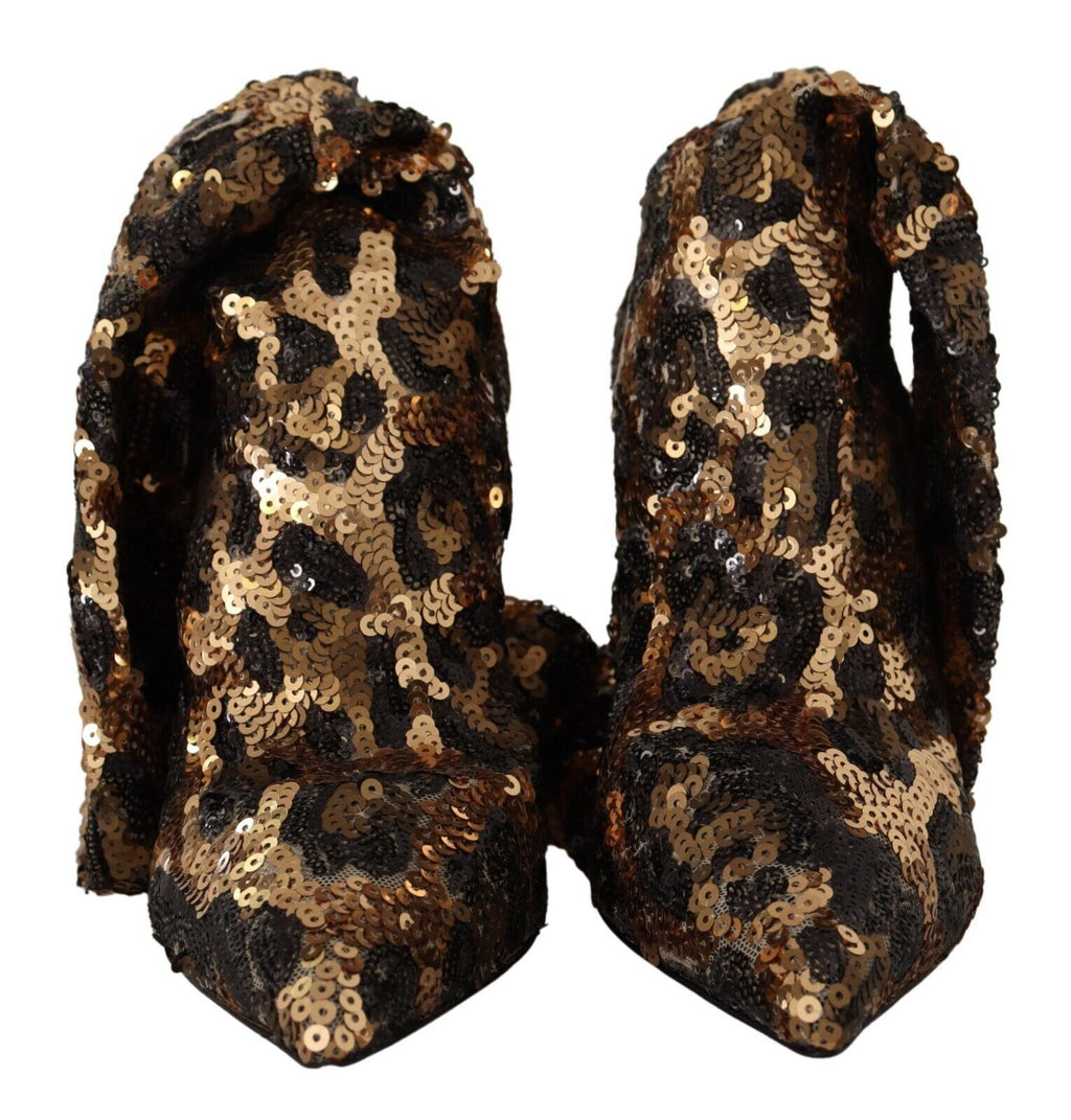 Guldfärgade Leopard Paljetter Klackar Stövlar Skor