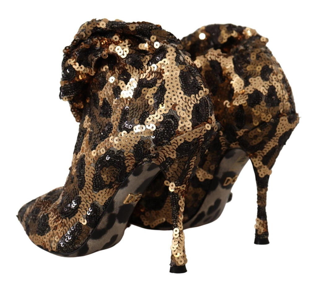 Guldfärgade Leopard Paljetter Klackar Stövlar Skor
