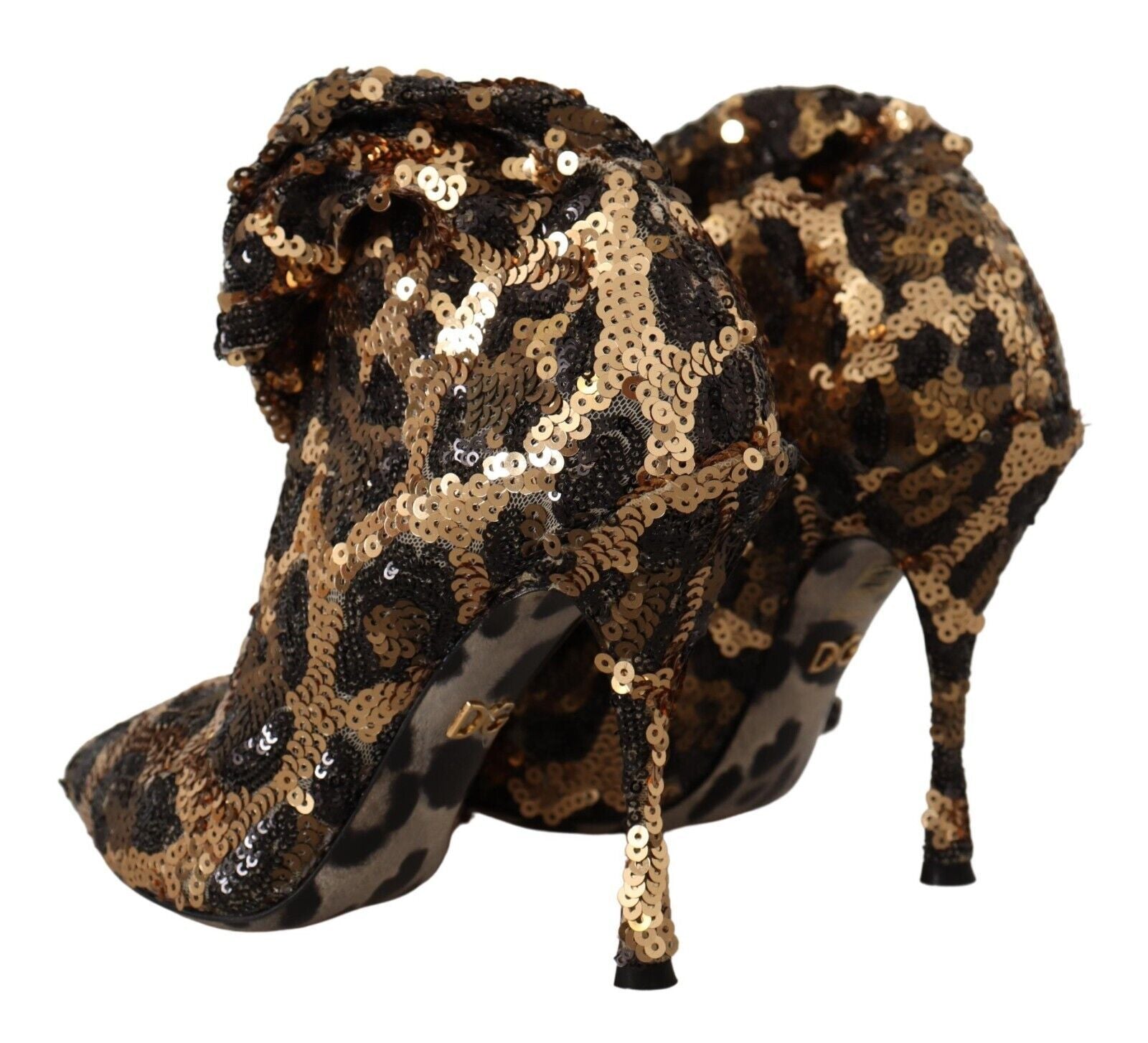 Guldfärgade Leopard Paljetter Klackar Stövlar Skor