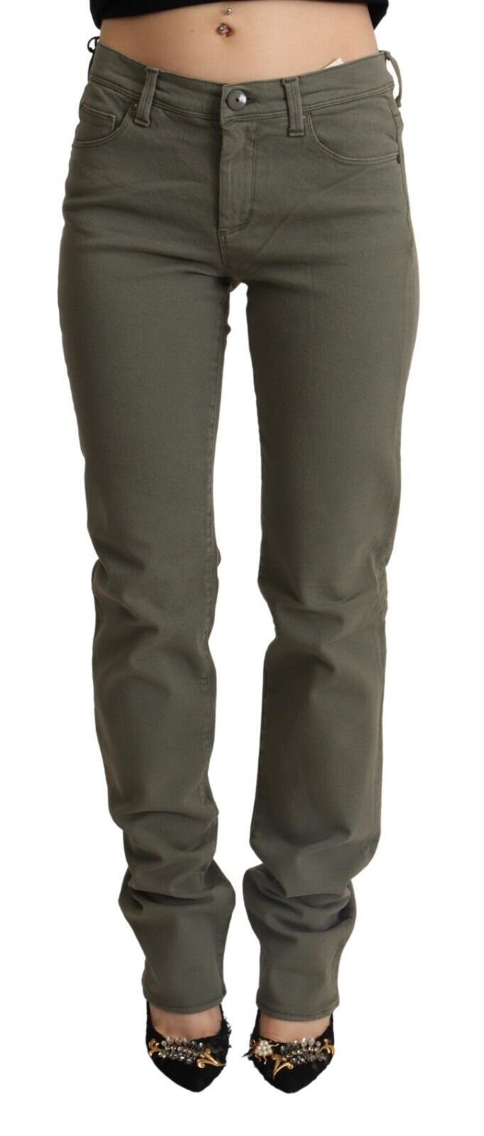 Grå skinny jeans med låg midja i bomull