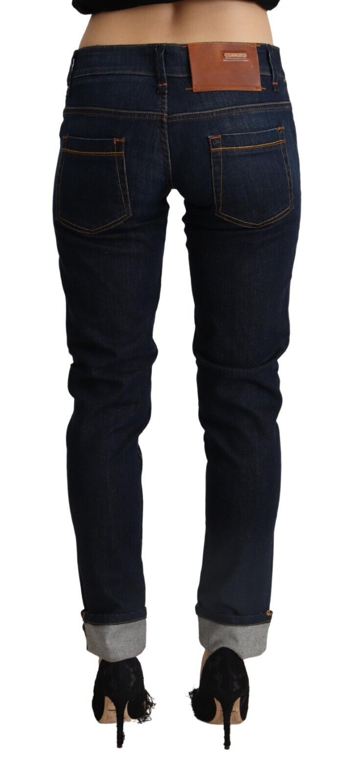 Blå bomulls lav midje slim fit denimbukse til dame