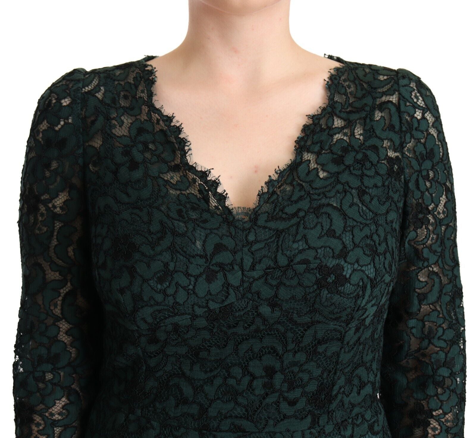 Dolce & Gabbana Green Floral Lace Maxi Floor Length Dress