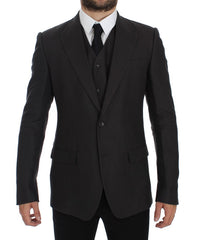 Dolce & Gabbana Gray Slim Fit Linen Blazer Jacket