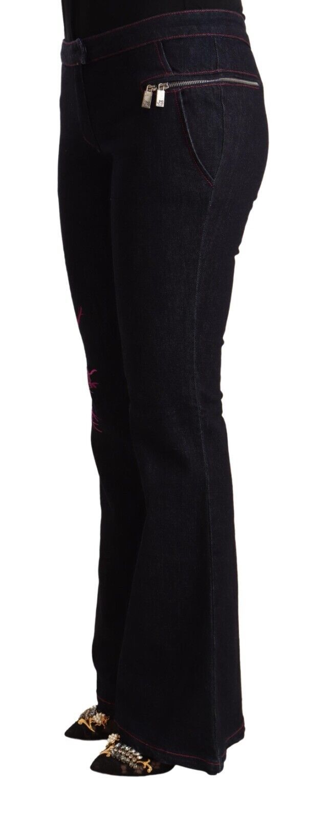 Svarta bomullsjeans med medelhög midja och utsvängda bomullsbyxor