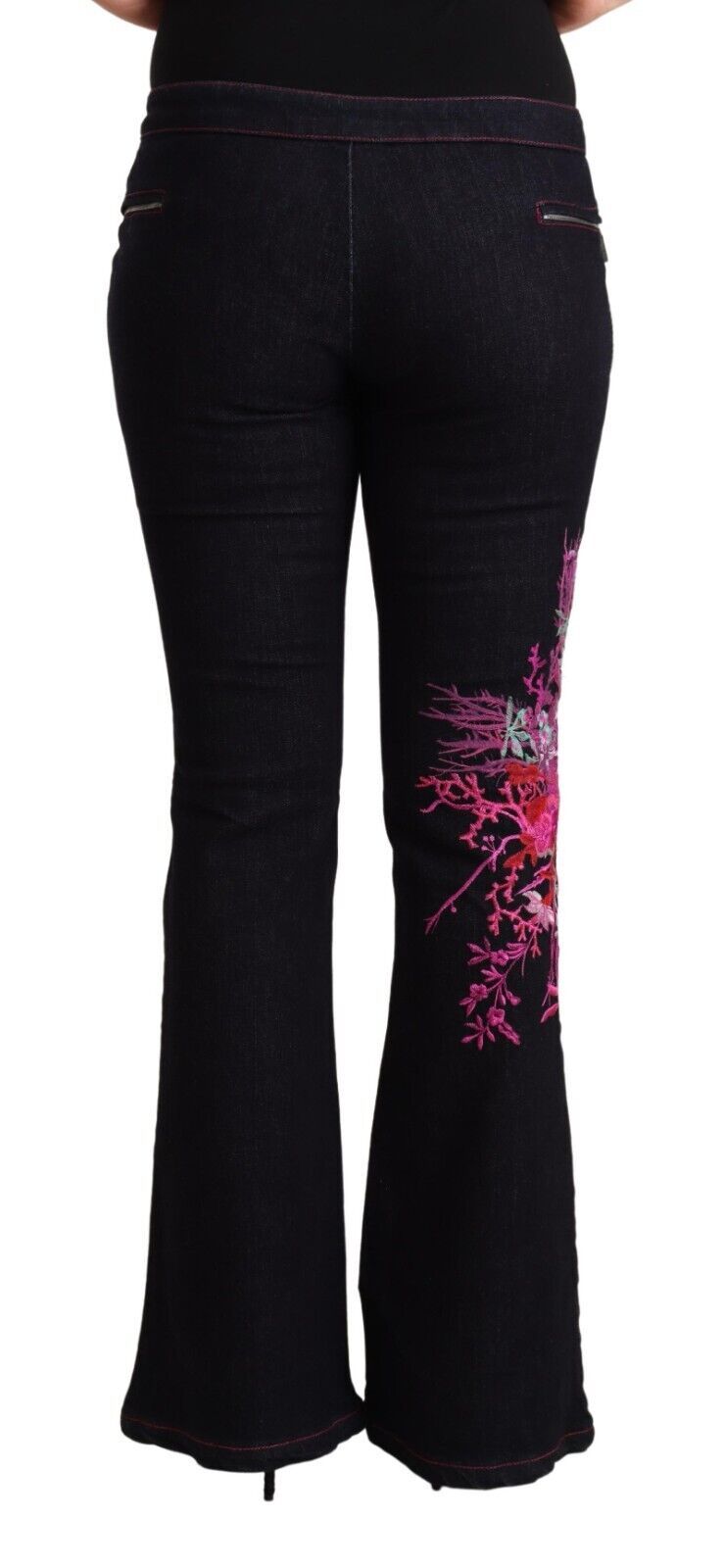 Svarta bomullsjeans med medelhög midja och utsvängda bomullsbyxor