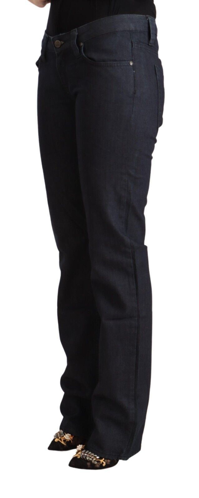 Mörkblå bomullsstretchiga raka denimjeans med låg midja