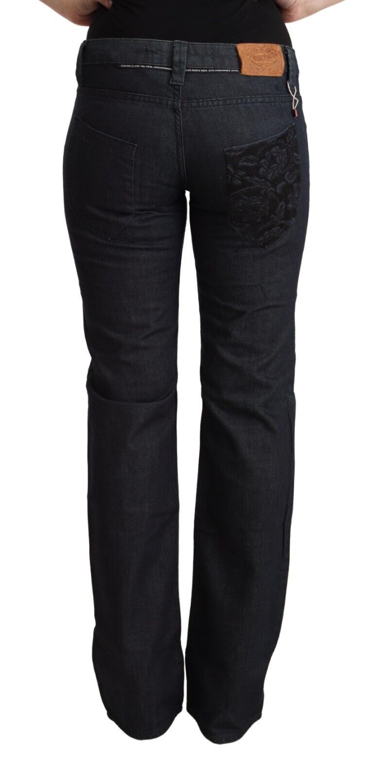 Mörkblå bomullsstretchiga raka denimjeans med låg midja