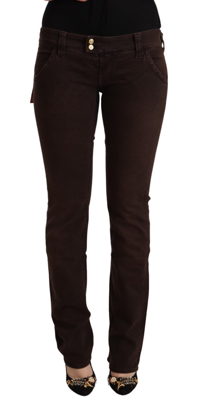 Bruna bomullsstretchiga slim fit-jeans med låg midja