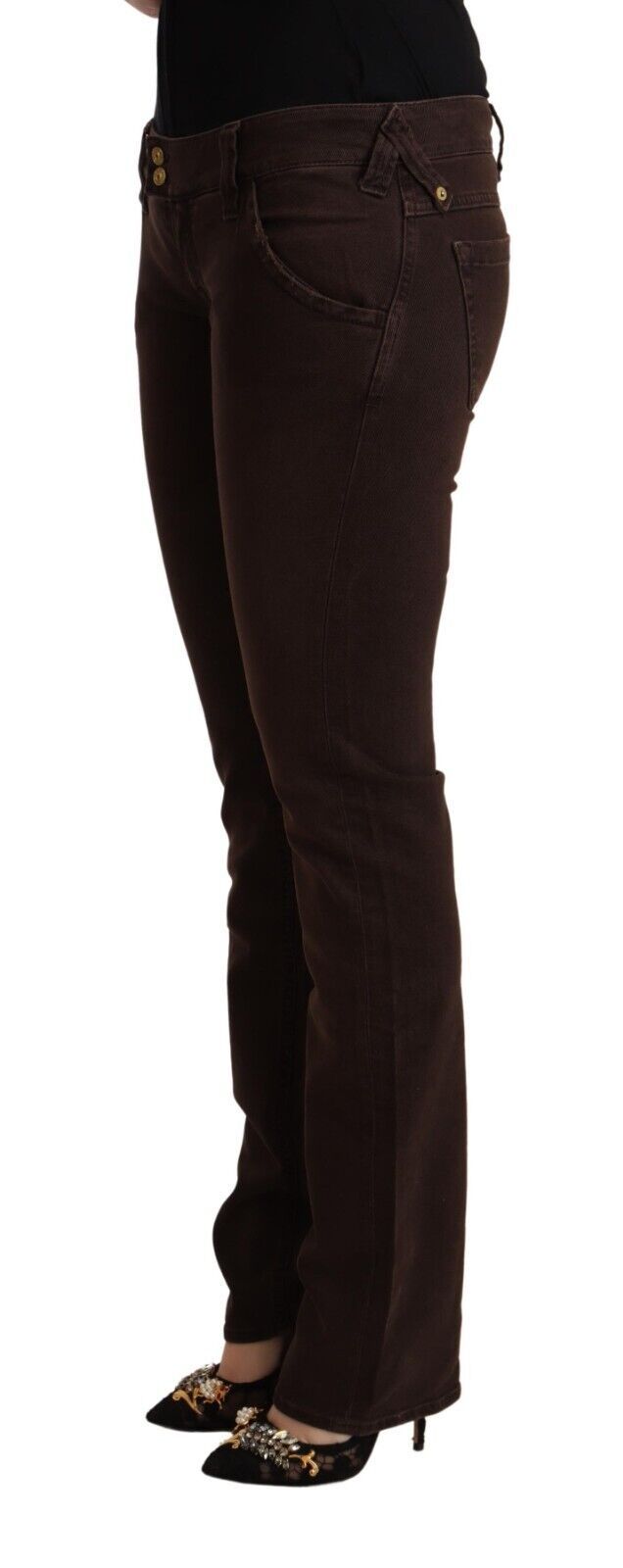 Bruna bomullsstretchiga slim fit-jeans med låg midja