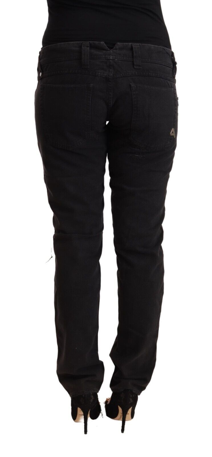 Svarta bomullsslitna slim fit jeans med låg midja