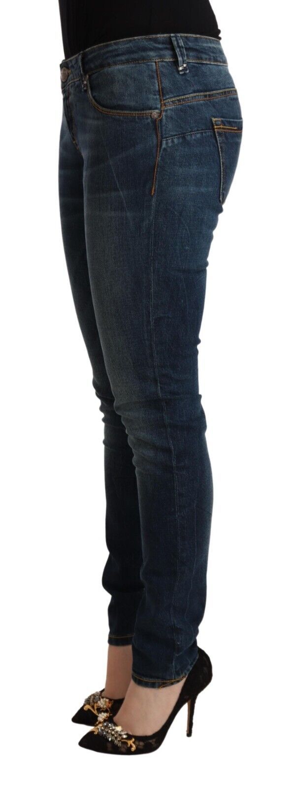 Blå tvättade bomulls slim fit denimjeans med låg midja