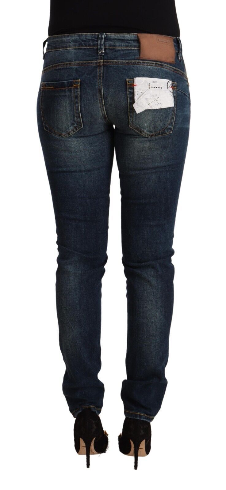Blå tvättade bomulls slim fit denimjeans med låg midja