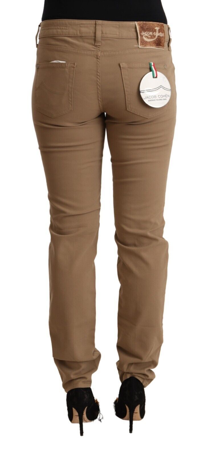 Bruna bomullsstretchiga skinny byxor med medelhög midja