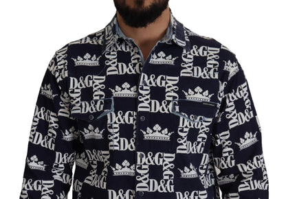 Dolce &amp; Gabbana Blå Denim Stretchig DG Kronlogotyp Casual Skjorta