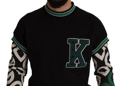 Dolce & Gabbana Black Green Cotton KING Star Crewneck Pullover Sweater