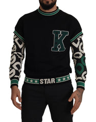 Dolce & Gabbana Black Green Cotton KING Star Crewneck Pullover Sweater