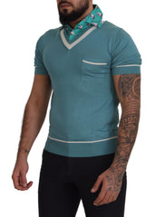 Dolce & Gabbana Blue Silk Polo Top Mens V-neck  T-shirt