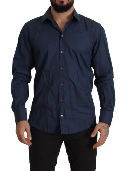 Dolce &amp; Gabbana Blå bomull MARTINI Slim Fit Skjorta