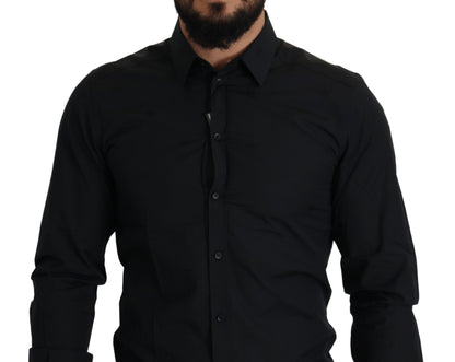 Dolce &amp; Gabbana Svart Bomull GULD Slim Fit Skjorta