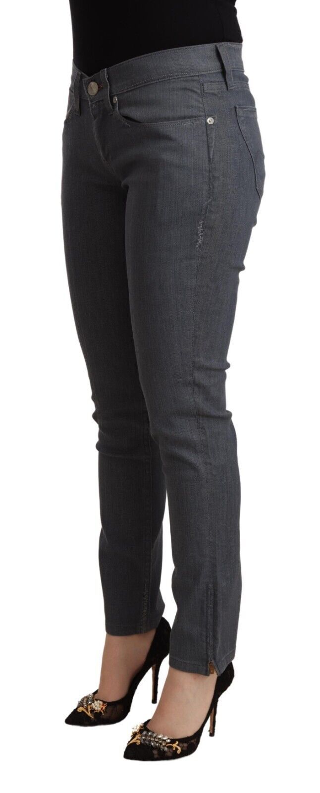 Grå bomullsjeans med låg midja och smal passform