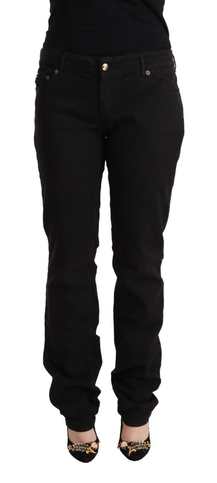 Svarta skinny jeans med medelhög midja i bomull
