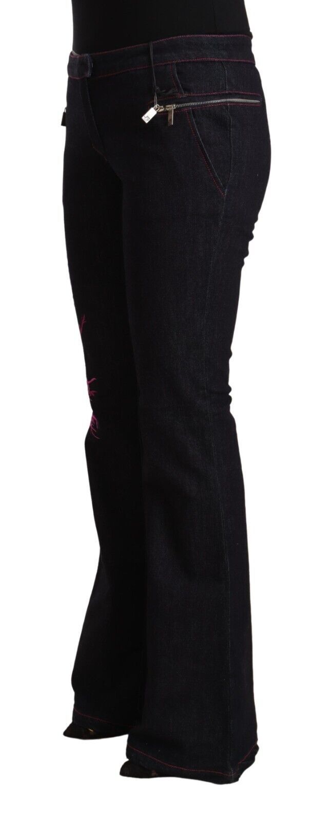 Svarta stretchiga bomullsjeans med medelhög midja och utsvängda bomullsdetaljer