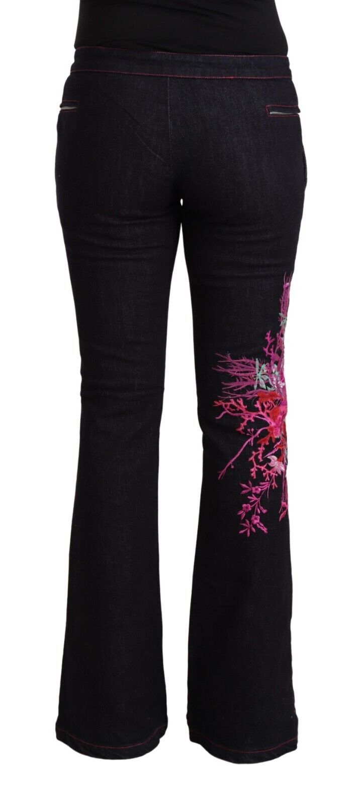 Svarta stretchiga bomullsjeans med medelhög midja och utsvängda bomullsdetaljer