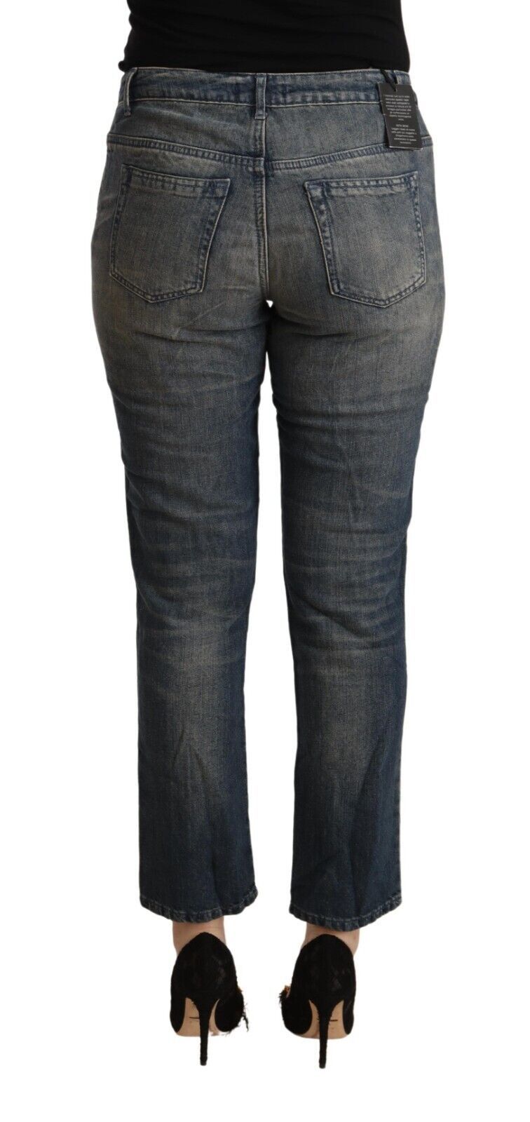 Blå tvättade bomullsbeskurna Capri-jeans för kvinnor