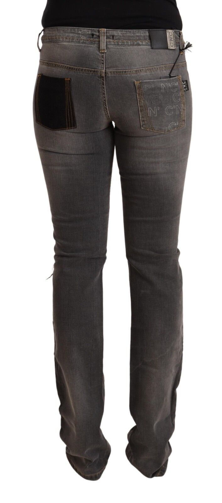 Grå tvättade raka denimjeans med låg midja