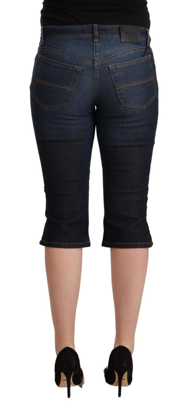 Blå bomullsstretchiga smala capri-jeans med låg midja