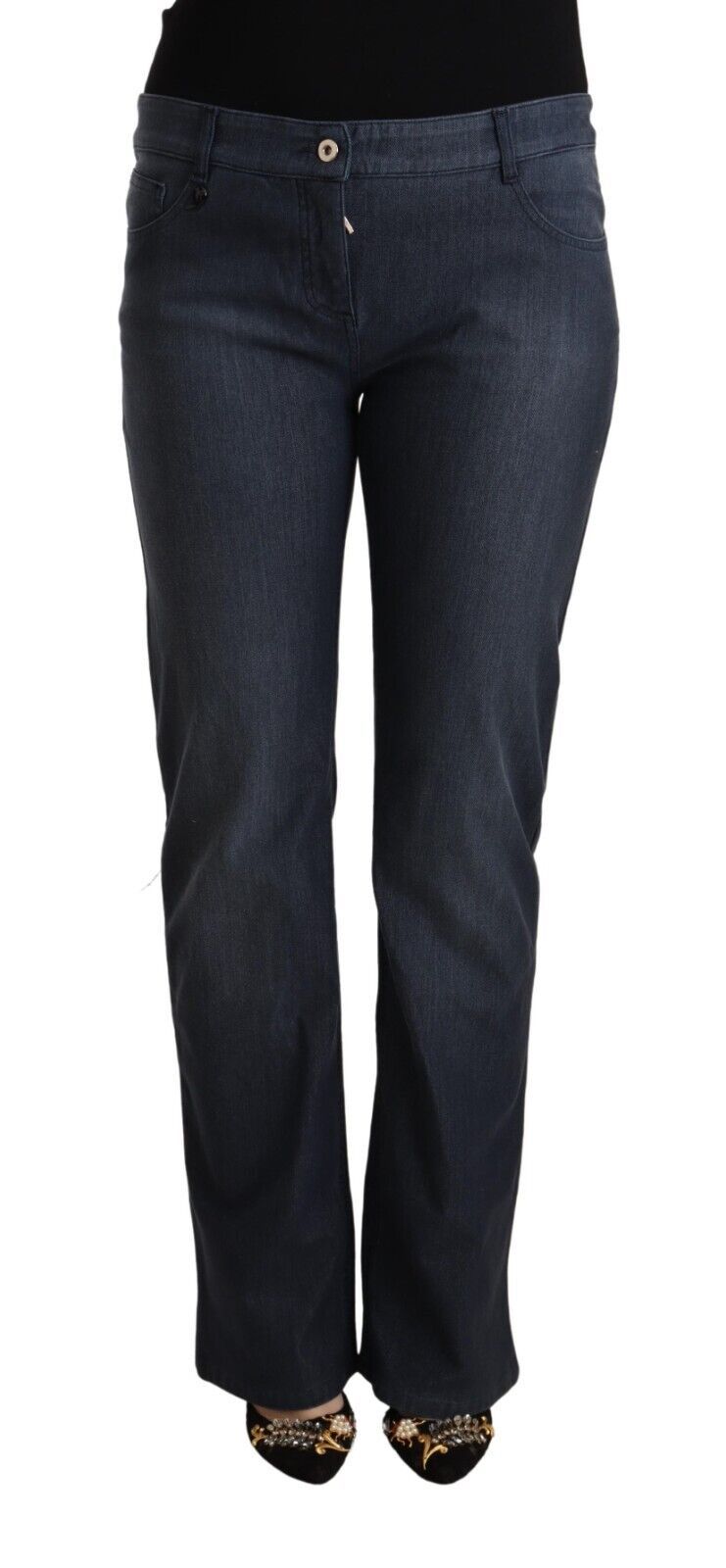 Mörkblå raka bomullsjeans